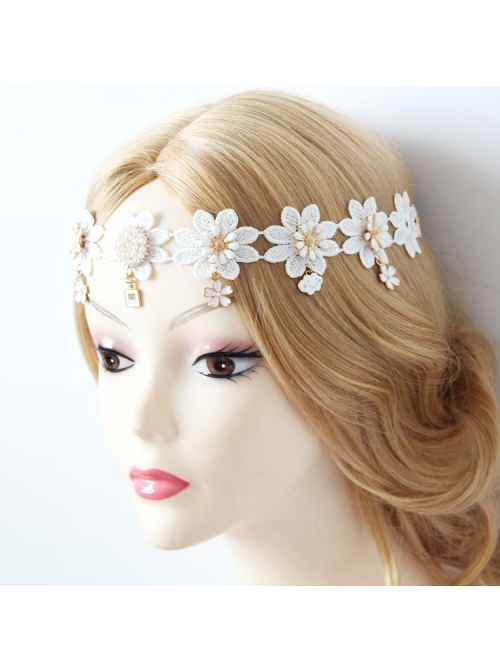 Baroque Palace Style Flowers White Lace Pop Retro Female Hairband