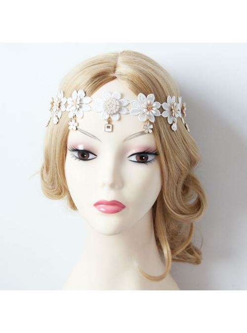 Baroque Palace Style Flowers White Lace Pop Retro Female Hairband