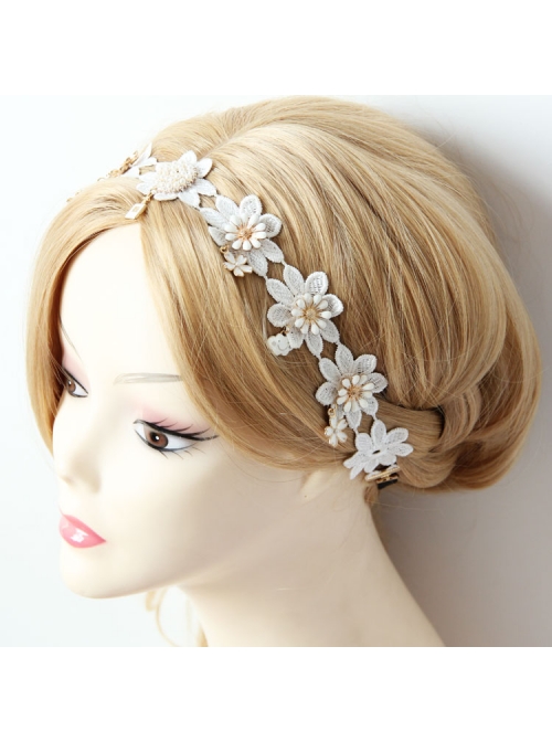 Baroque Palace Style Flowers White Lace Pop Retro Female Hairband