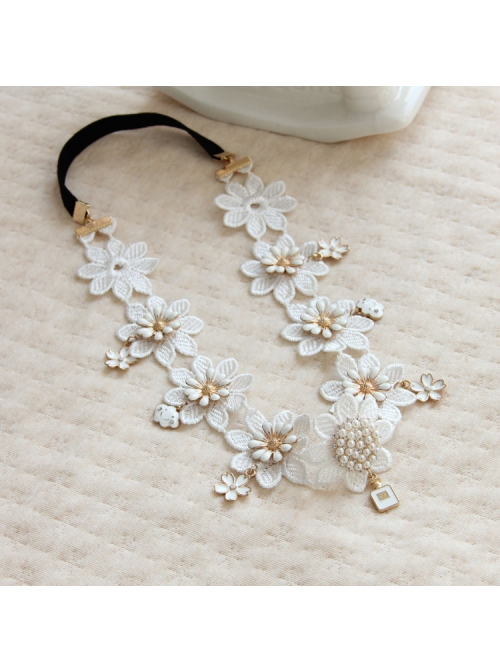 Baroque Palace Style Flowers White Lace Pop Retro Female Hairband
