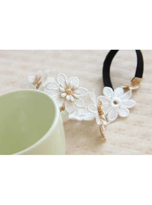 Baroque Palace Style Flowers White Lace Pop Retro Female Hairband