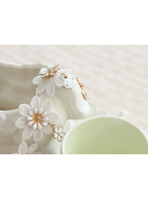 Baroque Palace Style Flowers White Lace Pop Retro Female Hairband