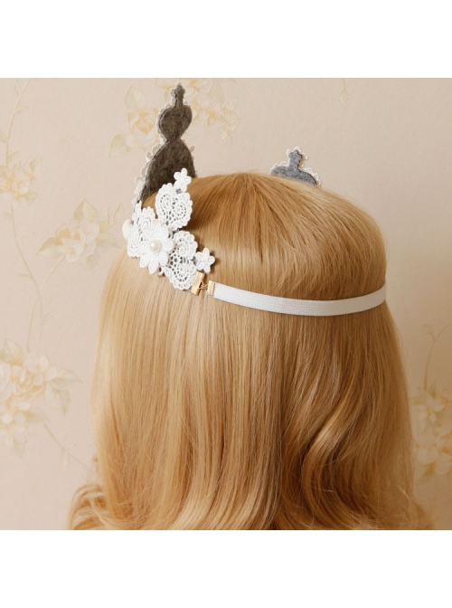 Baroque Pearl Shell Big Crown Bride Wedding White Lace Headband
