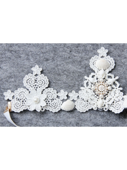 Baroque Pearl Shell Big Crown Bride Wedding White Lace Headband