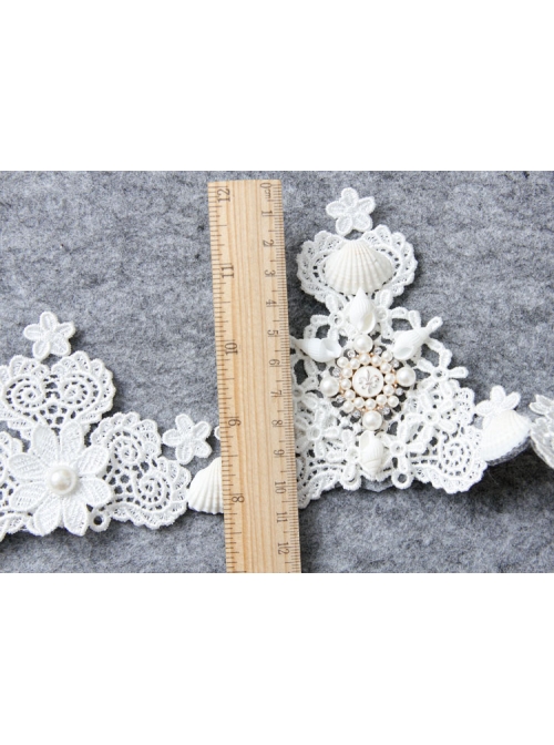 Baroque Pearl Shell Big Crown Bride Wedding White Lace Headband