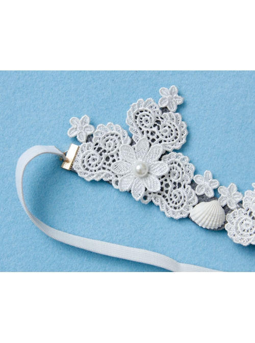 Baroque Pearl Shell Big Crown Bride Wedding White Lace Headband