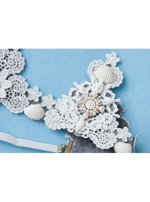 Baroque Pearl Shell Big Crown Bride Wedding White Lace Headband
