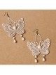 Palace Style Baroque Fashion White Long Lace Pearl Butterfly Earrings