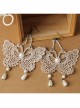 Palace Style Baroque Fashion White Long Lace Pearl Butterfly Earrings