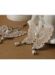 Palace Style Baroque Fashion White Long Lace Pearl Butterfly Earrings