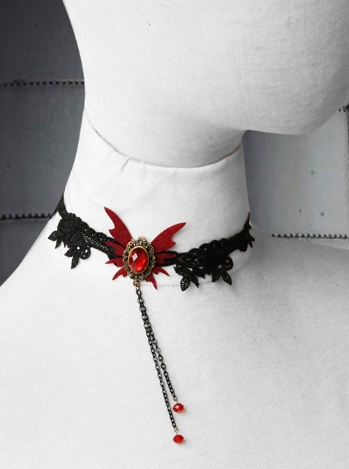 Gothic Retro Vampire Black Lace Female Butterfly Palace Style Ruby Choker