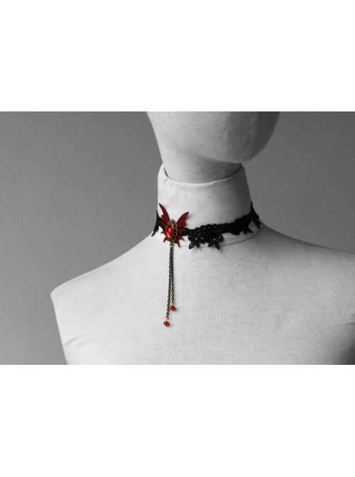 Gothic Retro Vampire Black Lace Female Butterfly Palace Style Ruby Choker