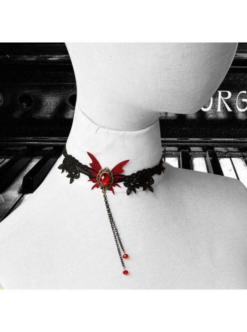 Gothic Retro Vampire Black Lace Female Butterfly Palace Style Ruby Choker