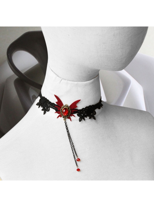 Gothic Retro Vampire Black Lace Female Butterfly Palace Style Ruby Choker
