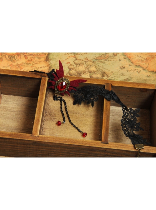 Gothic Retro Vampire Black Lace Female Butterfly Palace Style Ruby Choker