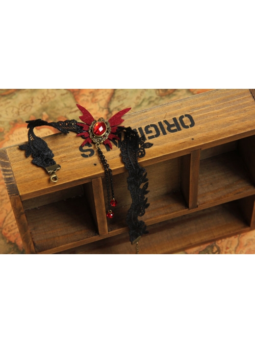 Gothic Retro Vampire Black Lace Female Butterfly Palace Style Ruby Choker