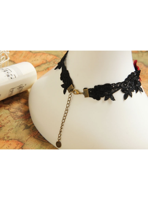 Gothic Retro Vampire Black Lace Female Butterfly Palace Style Ruby Choker