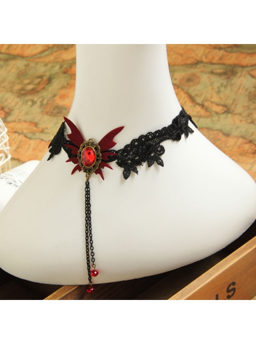 Gothic Retro Vampire Black Lace Female Butterfly Palace Style Ruby Choker