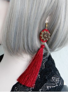 Fashion Personality Gothic Red Fabric Retro Love Long Exaggerated Tassel Earrings