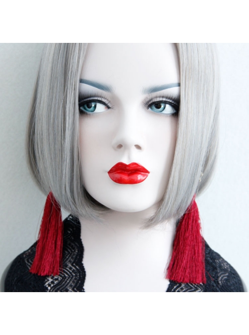 Fashion Personality Gothic Red Fabric Retro Love Long Exaggerated Tassel Earrings
