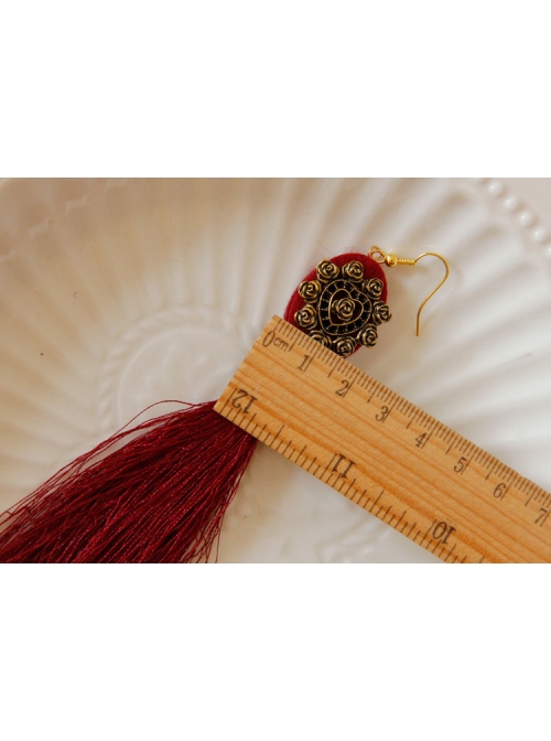 Fashion Personality Gothic Red Fabric Retro Love Long Exaggerated Tassel Earrings