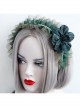 Fashion Retro Dark Green Maid Style All-Match Flower Lace Rhinestone Broad-Brim Hair Band