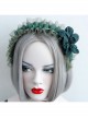 Fashion Retro Dark Green Maid Style All-Match Flower Lace Rhinestone Broad-Brim Hair Band