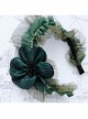 Fashion Retro Dark Green Maid Style All-Match Flower Lace Rhinestone Broad-Brim Hair Band