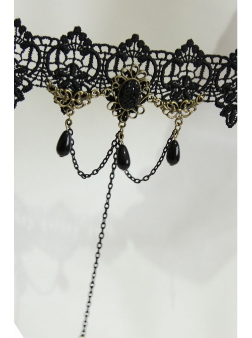 Retro Gothic Christmas Festive Black Lace Edge Pearl Wishing Female Ring Bracelet One