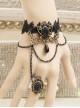 Palace Style Gothic Retro Black Lace Pearl Flower Bracelet One Chain With Ring