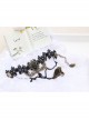 Palace Style Gothic Retro Black Lace Pearl Flower Bracelet One Chain With Ring