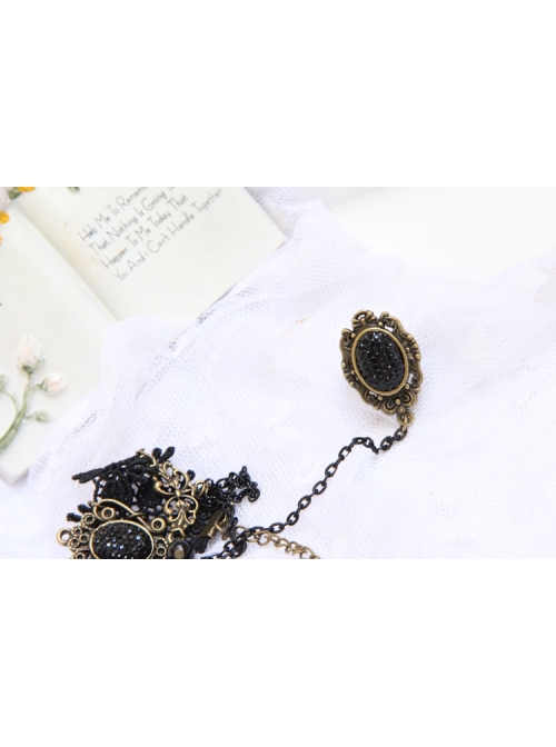 Palace Style Gothic Retro Black Lace Pearl Flower Bracelet One Chain With Ring