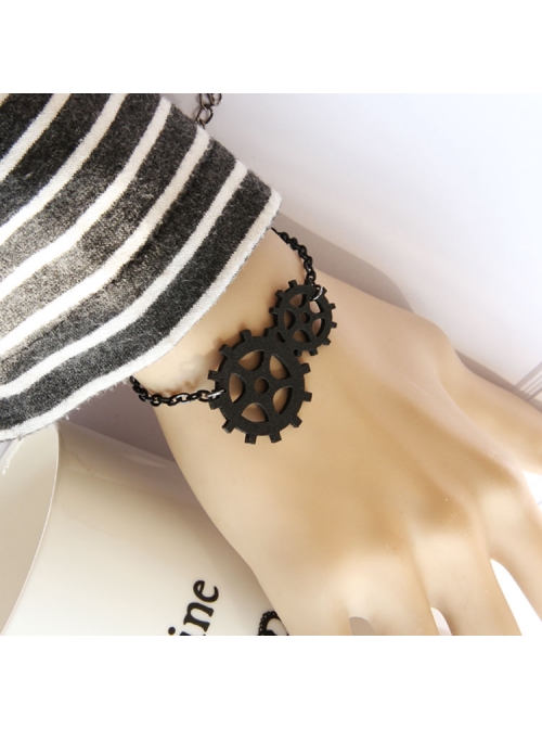 Punk Style Male Female Fashion Casual Black Chain Gear Artificial Leather Bracelet