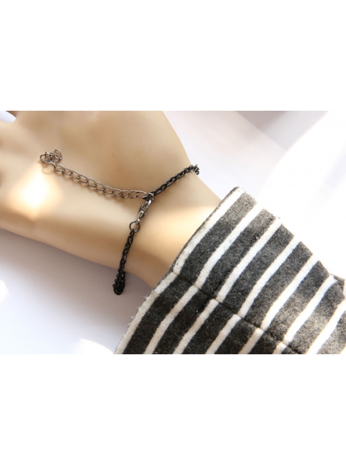 Punk Style Male Female Fashion Casual Black Chain Gear Artificial Leather Bracelet