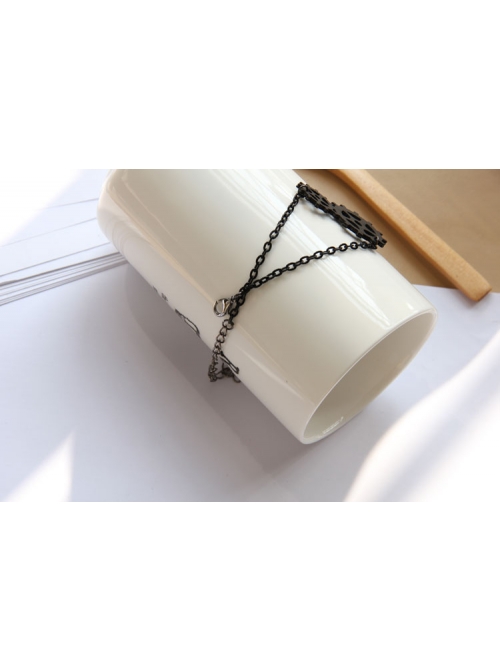 Punk Style Male Female Fashion Casual Black Chain Gear Artificial Leather Bracelet
