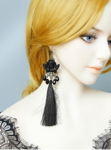 Black Angel Tassel Pearl Retro Long Halloween Gothic Queen Earrings
