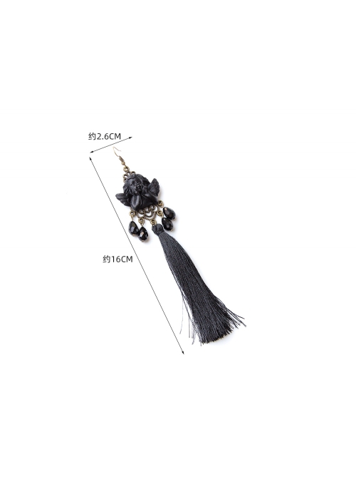Black Angel Tassel Pearl Retro Long Halloween Gothic Queen Earrings