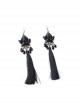 Black Angel Tassel Pearl Retro Long Halloween Gothic Queen Earrings