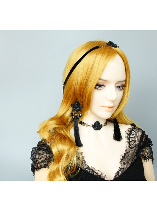 Black Angel Tassel Pearl Retro Long Halloween Gothic Queen Earrings