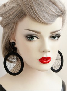 Black Gothic Retro Long Atmosphere Round Net Yarn Personality Fashion Temperament Earrings