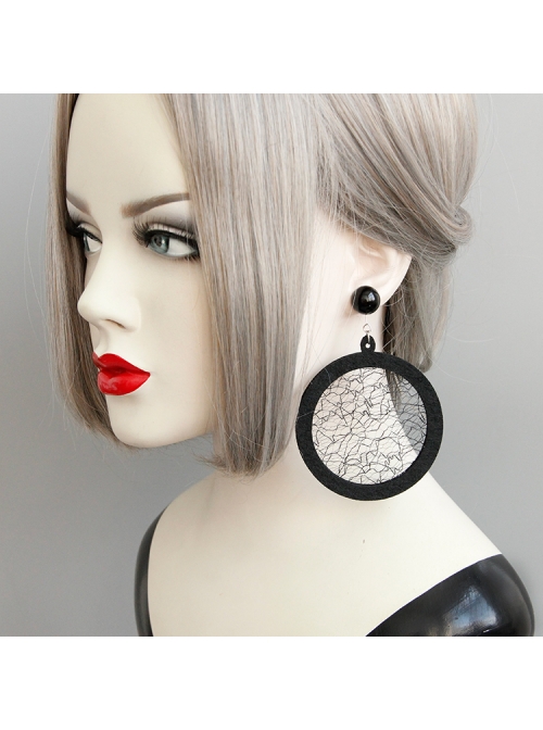 Black Gothic Retro Long Atmosphere Round Net Yarn Personality Fashion Temperament Earrings