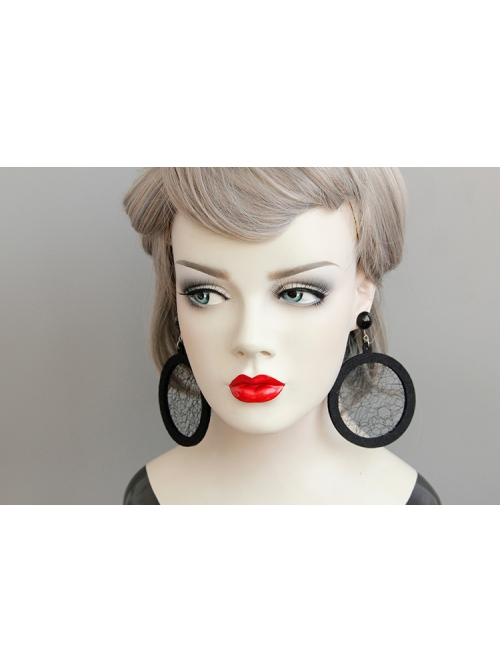 Black Gothic Retro Long Atmosphere Round Net Yarn Personality Fashion Temperament Earrings