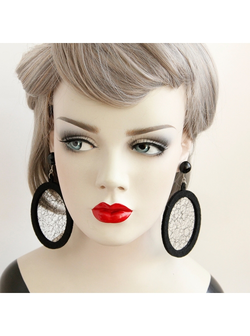 Black Gothic Retro Long Atmosphere Round Net Yarn Personality Fashion Temperament Earrings