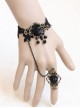 Gothic Black Artificial Crystal Retro Rose Flower Lace Female Bracelet With Ring One Chain