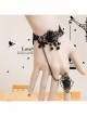 Gothic Black Artificial Crystal Retro Rose Flower Lace Female Bracelet With Ring One Chain