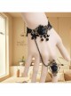 Gothic Black Artificial Crystal Retro Rose Flower Lace Female Bracelet With Ring One Chain