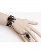 Gothic Black Artificial Crystal Retro Rose Flower Lace Female Bracelet With Ring One Chain