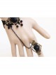 Gothic Black Artificial Crystal Retro Rose Flower Lace Female Bracelet With Ring One Chain