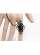 Gothic Black Artificial Crystal Retro Rose Flower Lace Female Bracelet With Ring One Chain