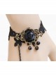 Gothic Black Artificial Crystal Retro Rose Flower Lace Female Bracelet With Ring One Chain